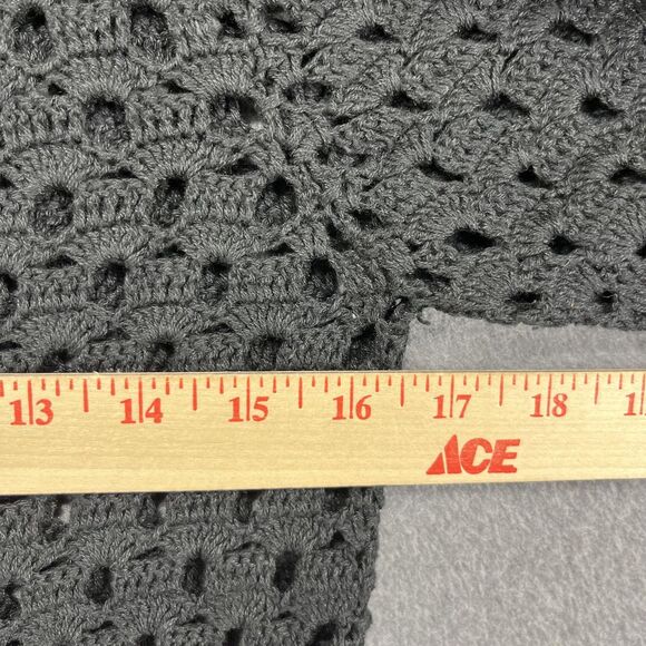 Crochet Sweater Womens Small Black Fringe Boho Open Knit Long Sleeve Ramie Blend - Picture 9 of 15